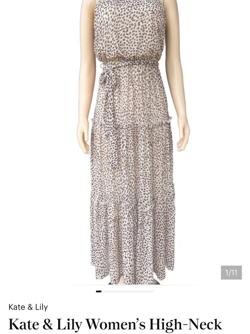 Kate & Lily Cream Leopard-Print Tiered Halter Choker Halter Dress